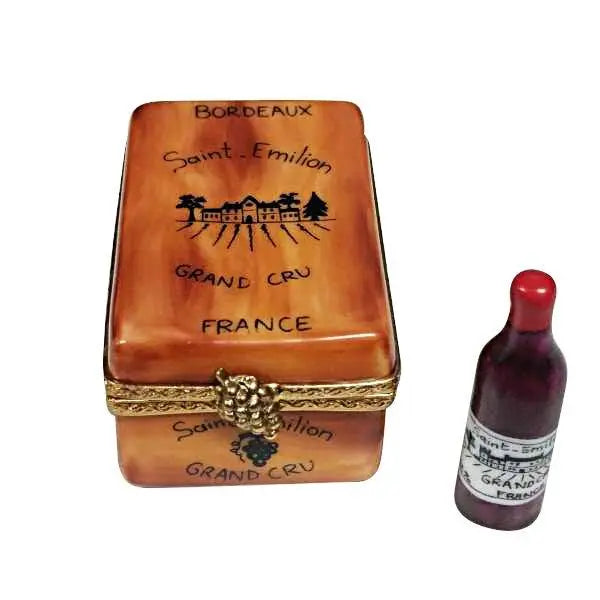 Bourdeaux Tasting Crate with 1 Bottle & Corkscrew Limoges, a hand-painted Limoges porcelain gift