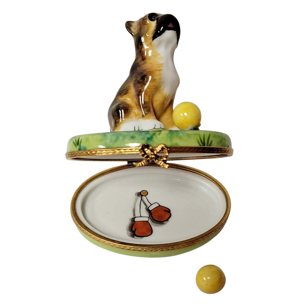 Boxer on Grass with Removable Ball Limoges Box Gift, view 3