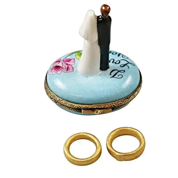 Bride and Groom with 2 Removable Rings Limoges box painted by hand in Limoges, France, a gift to treasure