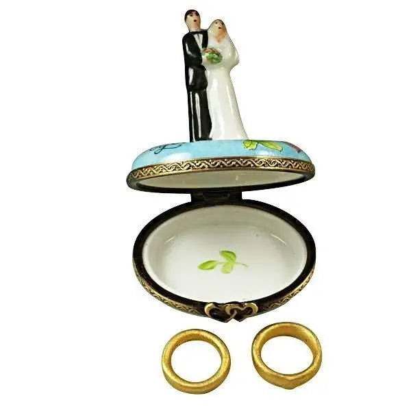 Collectible Bride and Groom with 2 Removable Rings Limoges box with artisan brushwork