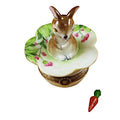 Brown Bunny Leaf Removable Carrot Limoges Box for Collectors, a hand-painted Limoges porcelain gift