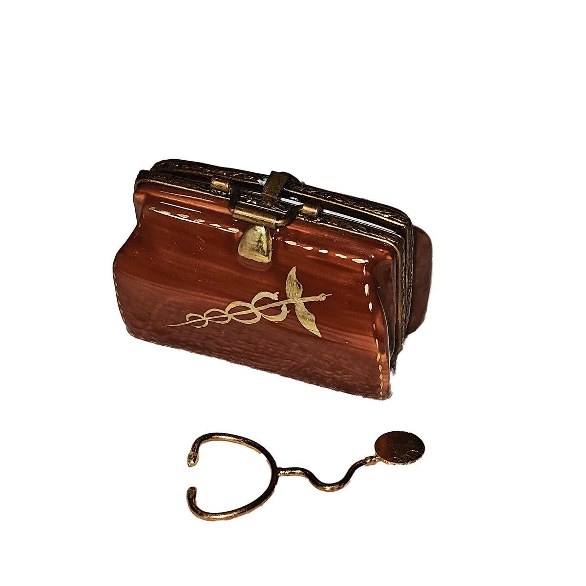Brown Doctor Bag Stethescope Limoges Box, a hand-painted Limoges porcelain gift