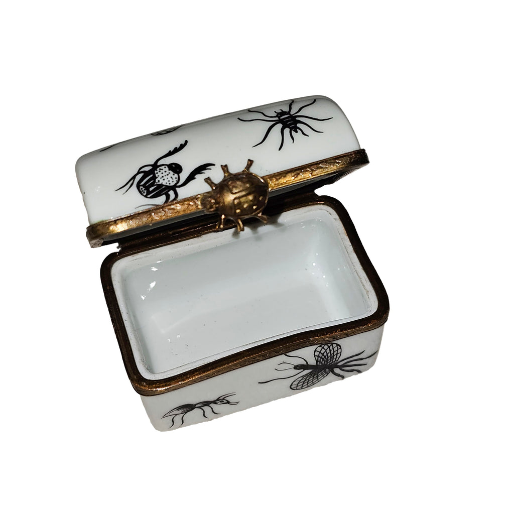 Bugs on White Trunk Limoges box painted by hand in Limoges, France, a gift to treasure
