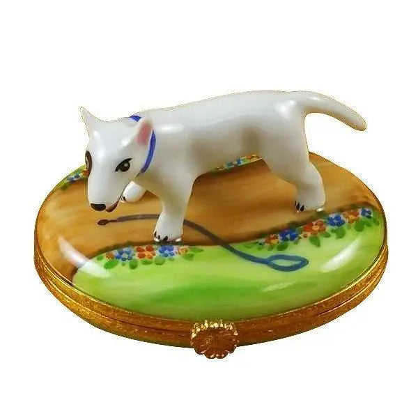 Bull Terrier Dog Limoges Box USA, a hand-painted Limoges porcelain gift