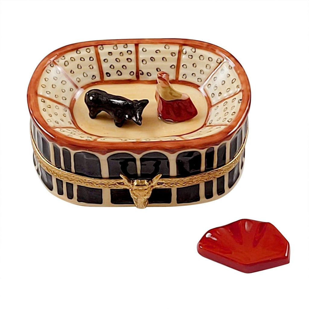 Bullfighting Arena with Removable Red Cape Limoges Box, a hand-painted Limoges porcelain gift