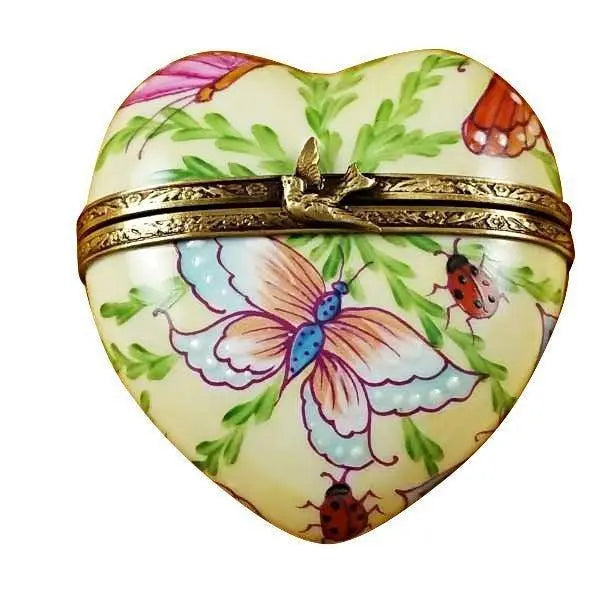 Butterfly Heart Limoges Porcelain Art Object for Nature Lovers, a hand-painted Limoges porcelain gift