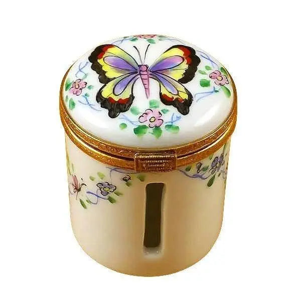 Butterfly Stamp Holder Porcelain Limoges Box, a hand-painted Limoges porcelain gift