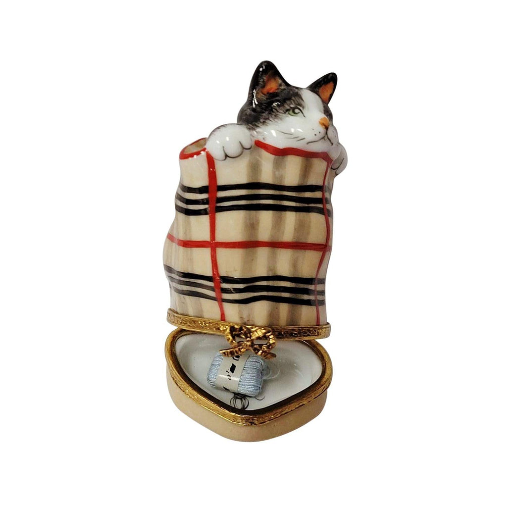 Cat in Berberry Bag with Ball of Yarn Limoges Box, view 2