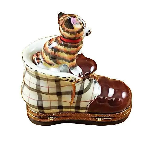Cat in Scottish Plaid Boot Limoges Box for Cat Lovers, view 4