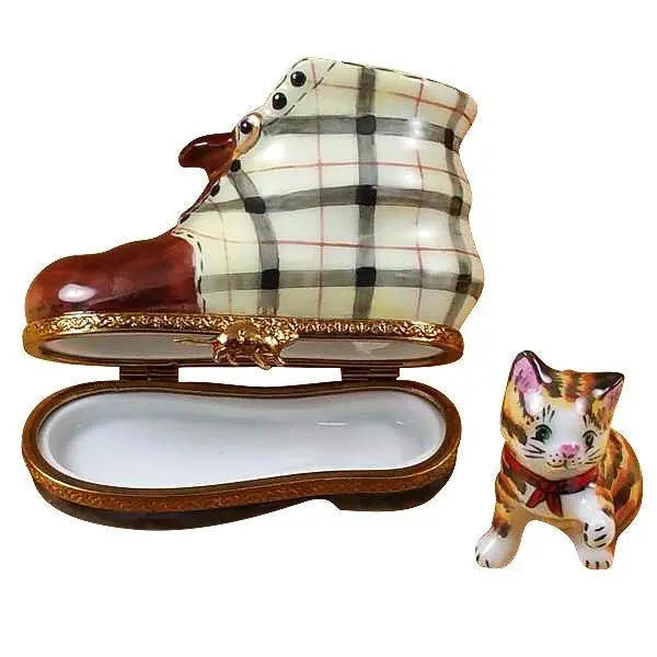 Cat in Scottish Plaid Boot Limoges Box for Cat Lovers, view 2