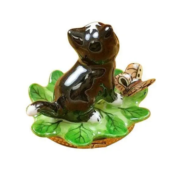 Cat on Leaf with Ladybug & Butterfly Limoges Box, view 3