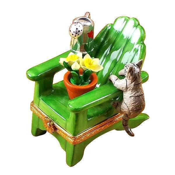 Cats on Adirondack Chair Plant Limoges Box, a hand-painted Limoges porcelain gift