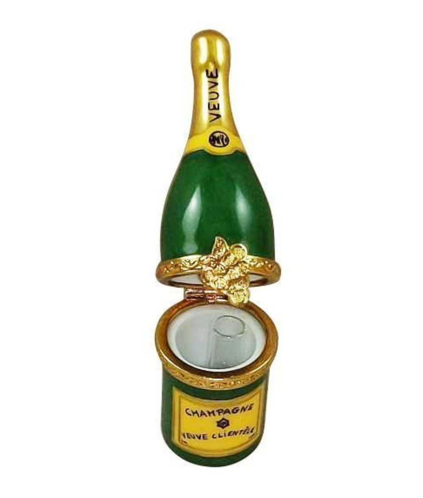 Hand-painted Champagne Bottle Flute Limoges box, French artistry for lovers of fine art