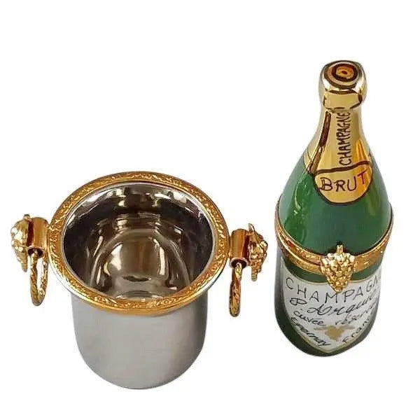 Champagne Bottle Silver Bucket Limoges Box Collectible, view 3