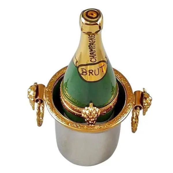 Champagne Bottle Silver Bucket Limoges Box Collectible, a hand-painted Limoges porcelain gift