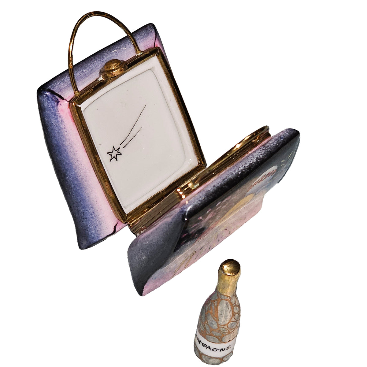 Big Brown Shopping Porcelain Art Object Bag w Champagne Limoges Box, view 3