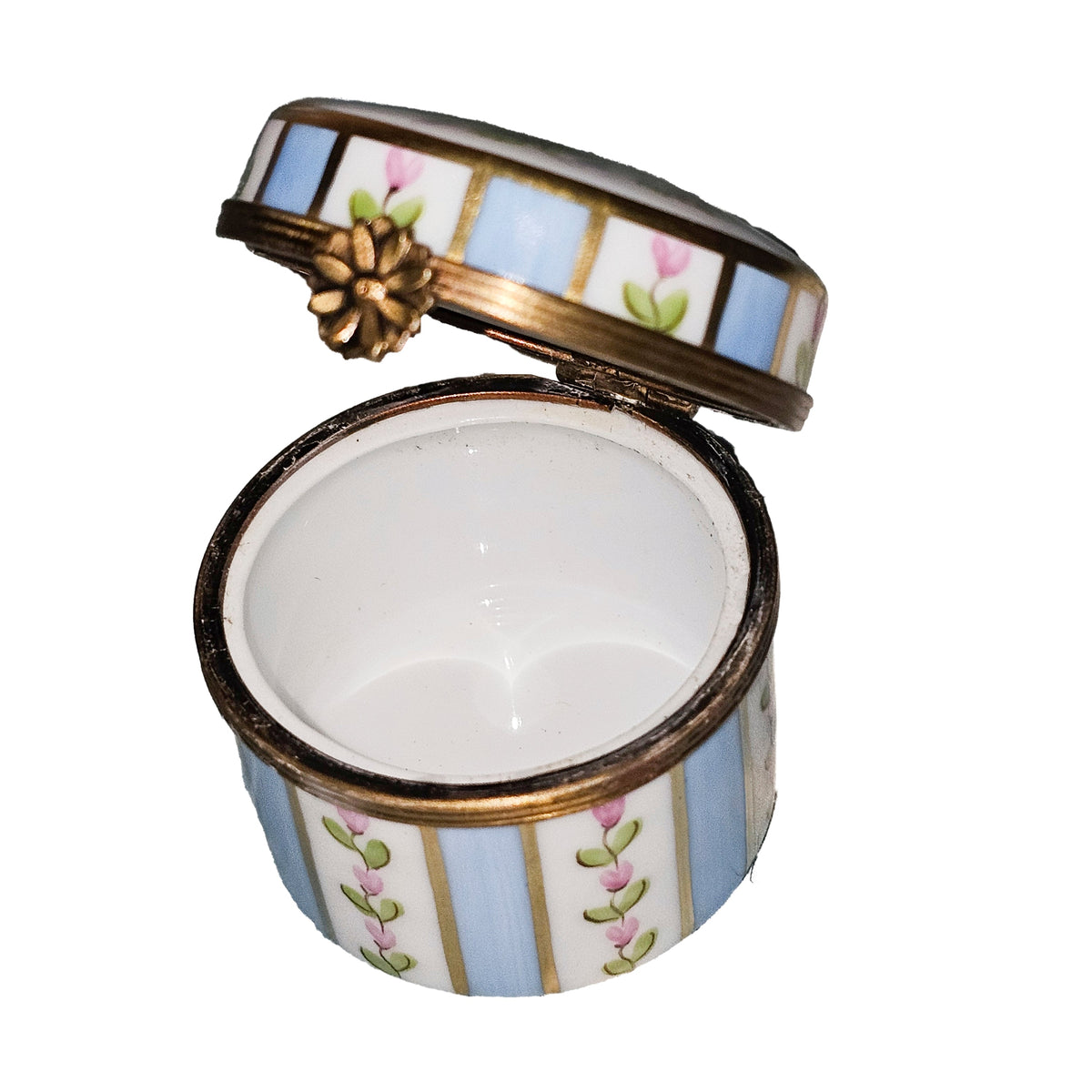 Tall Light Blue Striped Round Box, view 2