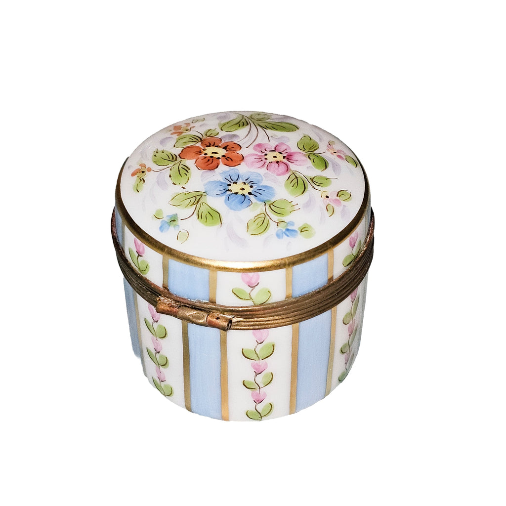 Tall Light Blue Striped Round Box, view 3