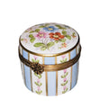 Tall Light Blue Striped Round Box, a hand-painted Limoges porcelain gift