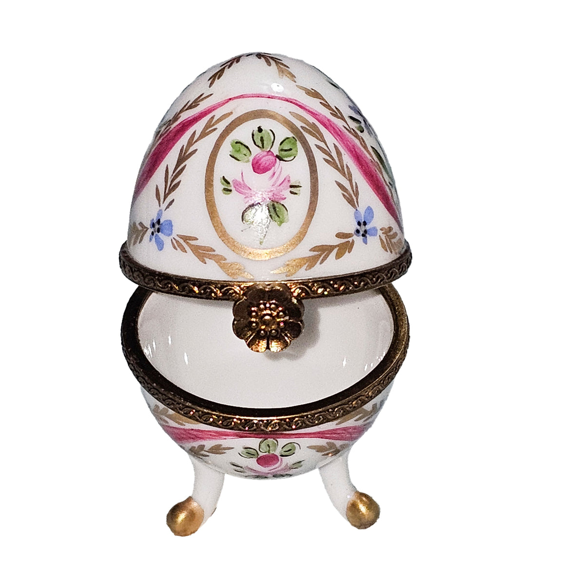 White Egg w Legs Pink Flower Limoges Box for Home Decor, view 2