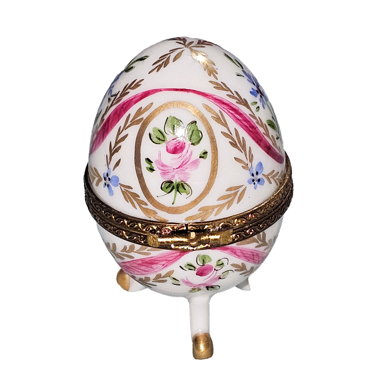 White Egg w Legs Pink Flower Limoges Box for Home Decor, view 3