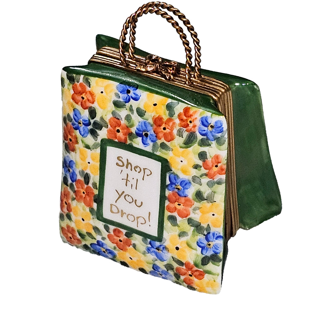 Shop Till You Drop Porcelain Art Object Bag Floral Limoges Box, a hand-painted Limoges porcelain gift