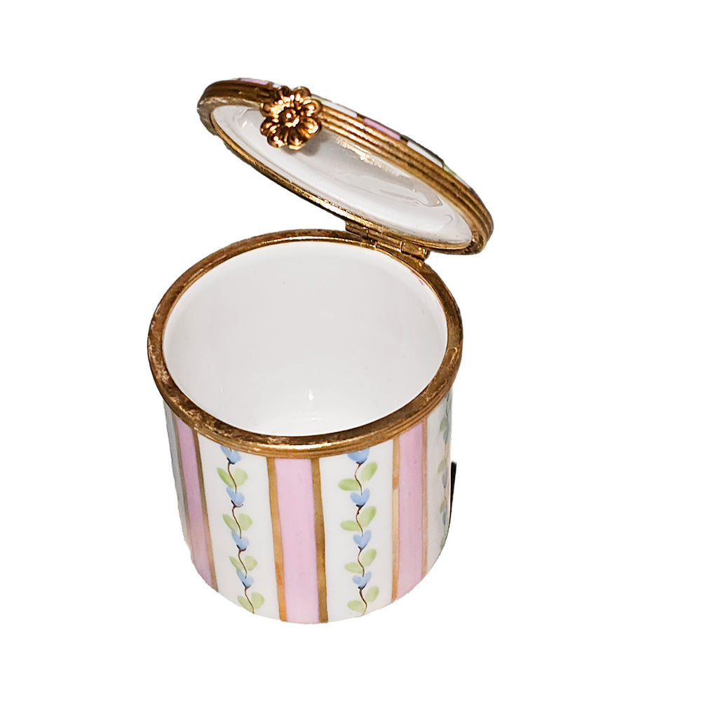 Tall Pink Stripes w Flowers Round Box for Home Decor, view 2