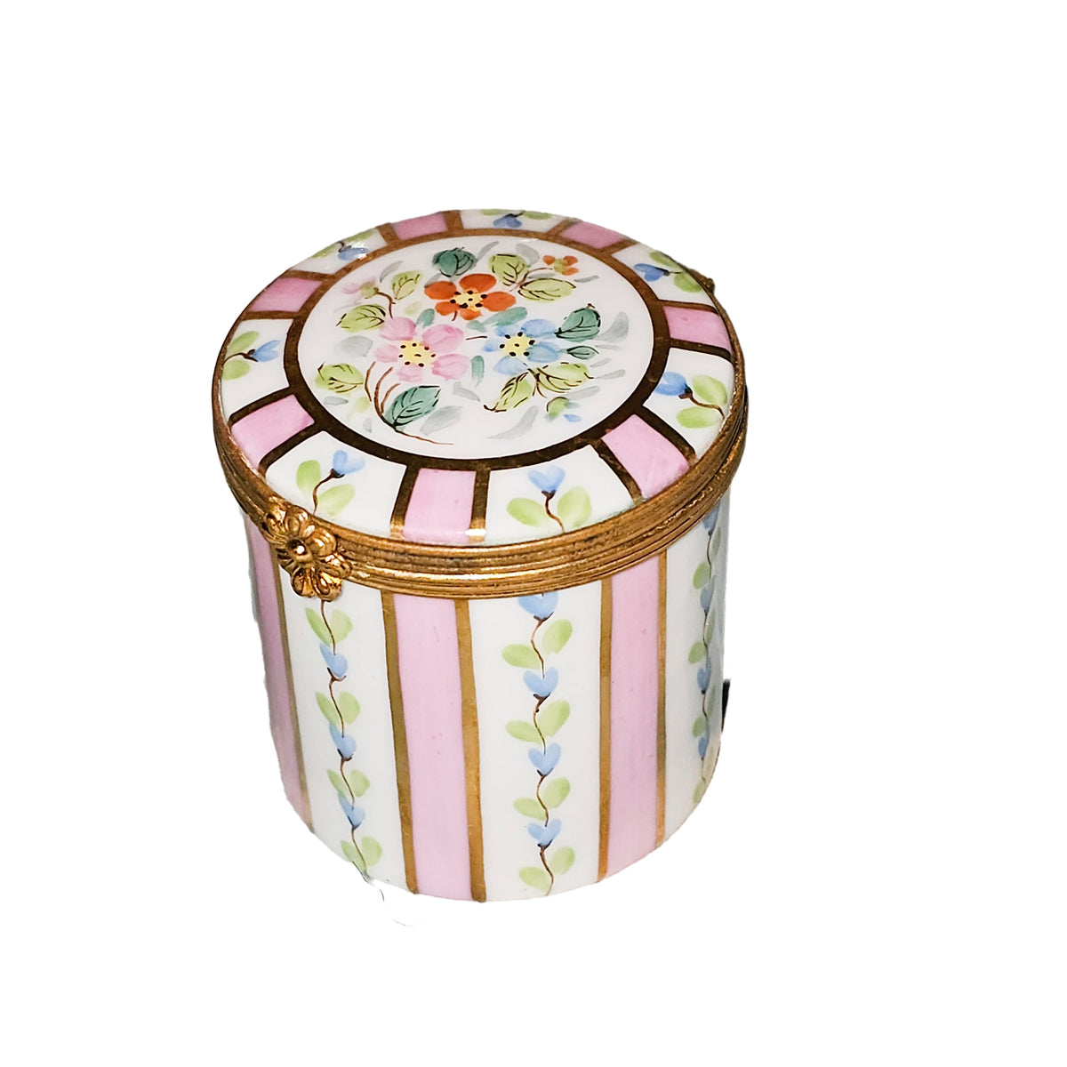 Tall Pink Stripes w Flowers Round Box for Home Decor, view 3