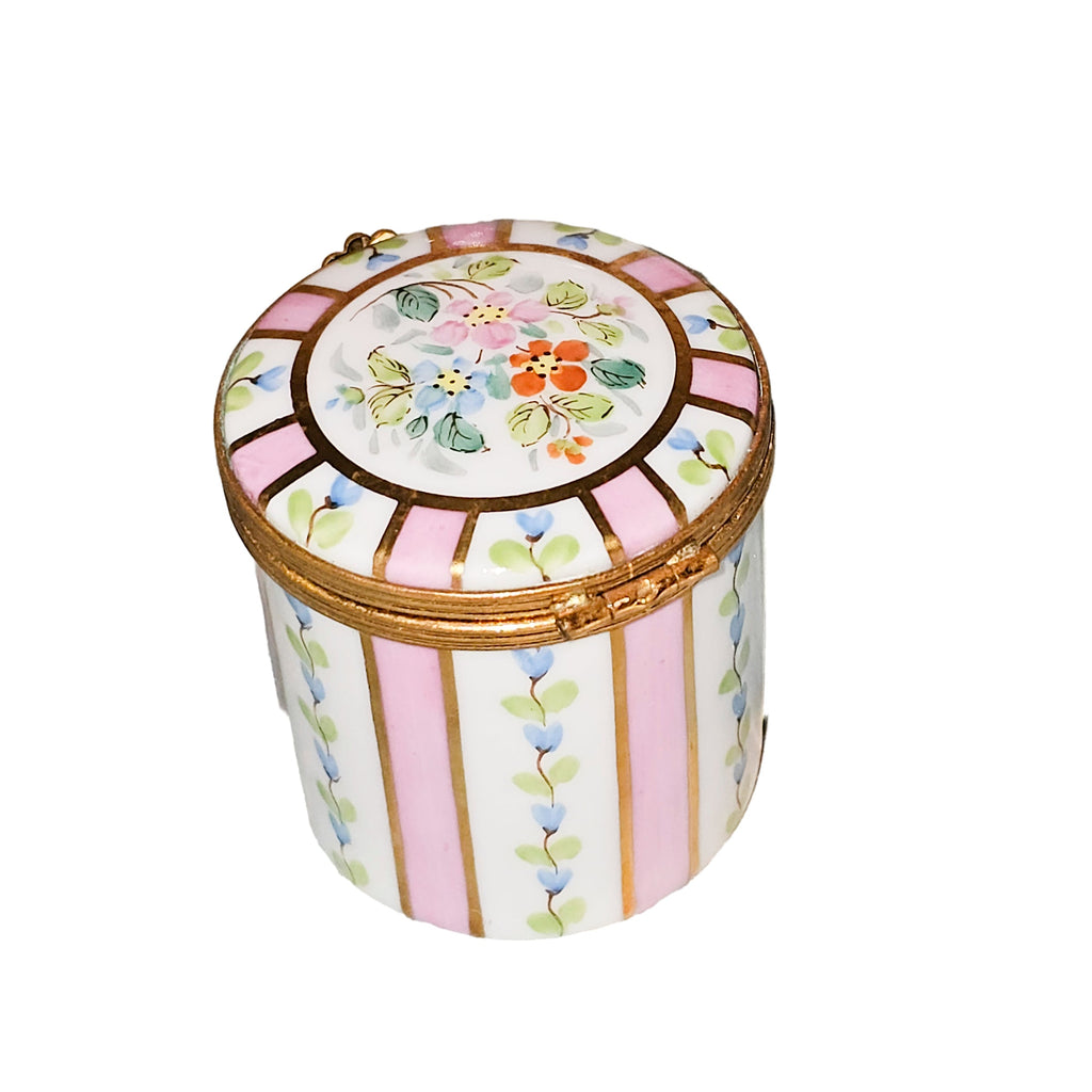 Tall Pink Stripes w Flowers Round Box for Home Decor, view 4