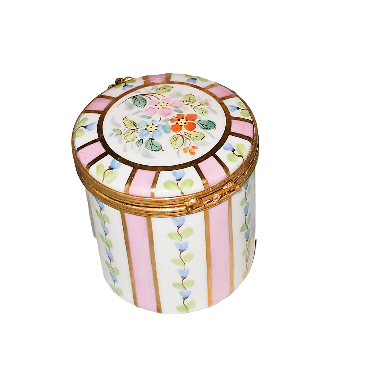 Tall Pink Stripes w Flowers Round Box for Home Decor, view 4