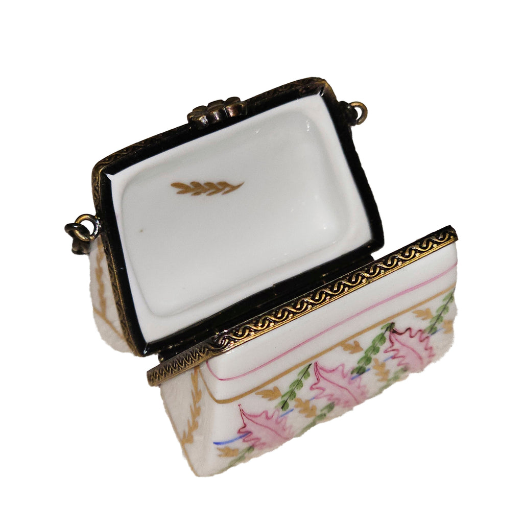 White Purse w Pink Design Limoges Box, view 2