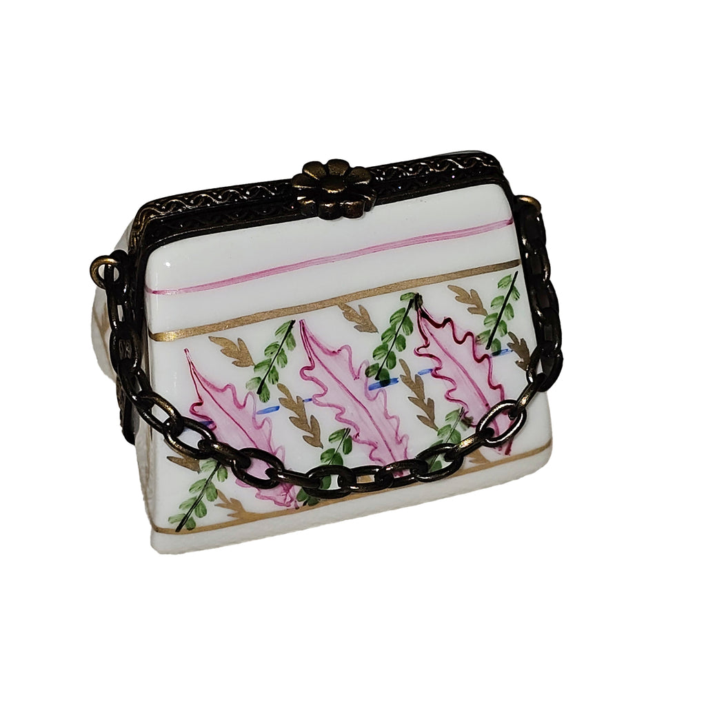 White Purse w Pink Design Limoges Box, view 3
