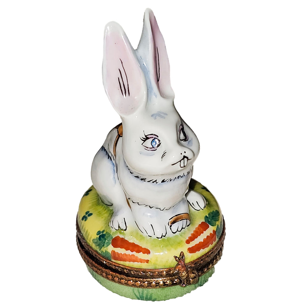 White Rabbit on Grass Collectible, a hand-painted Limoges porcelain gift