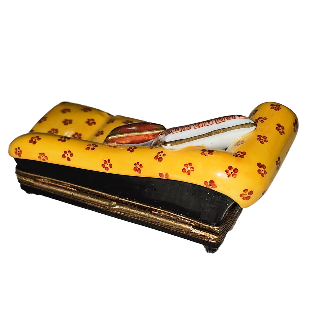 Yellow Fainting Couch Limoges Figurine w Sun Pillow, view 3
