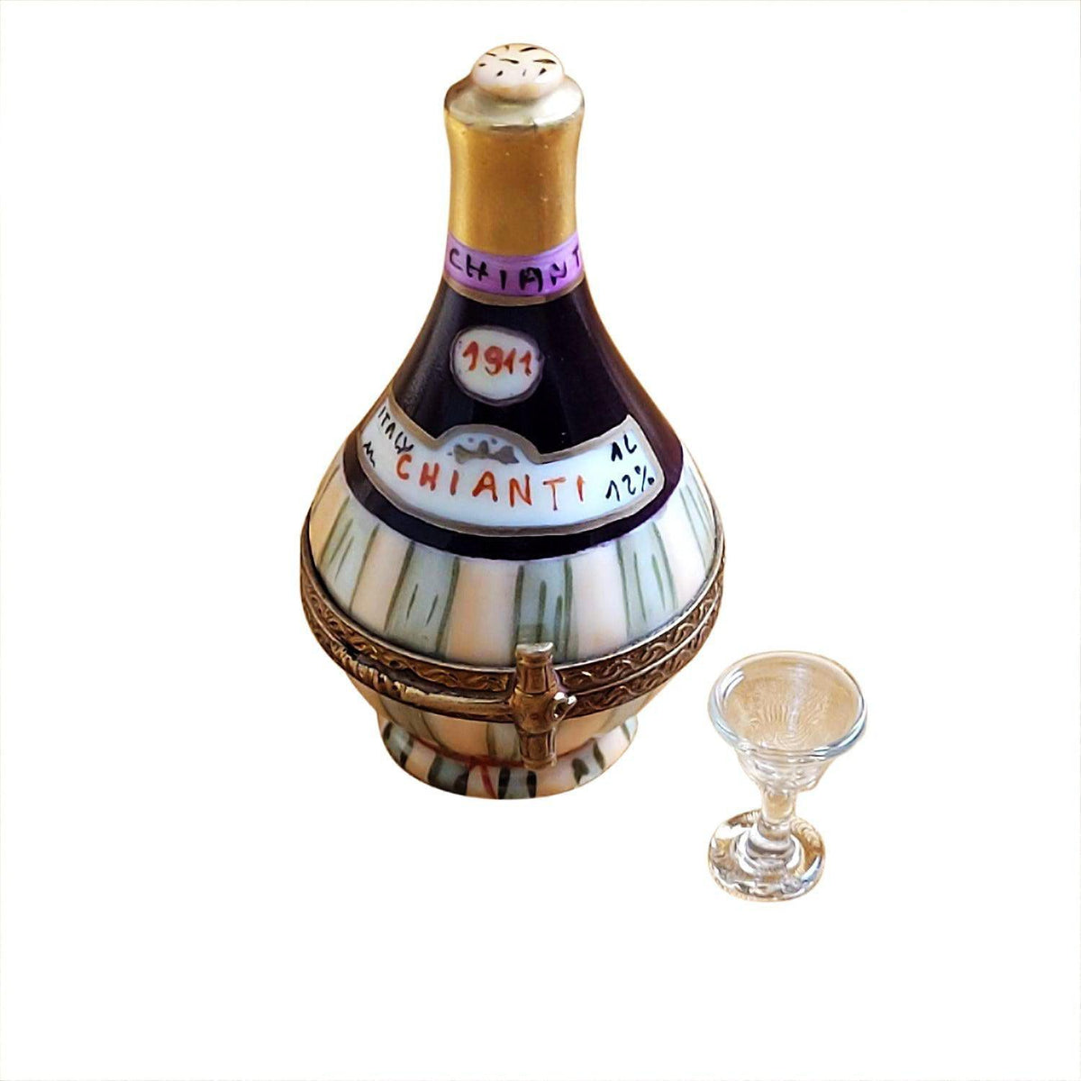 Chianti in Basket with Removable Wine Glass Limoges, a hand-painted Limoges porcelain gift