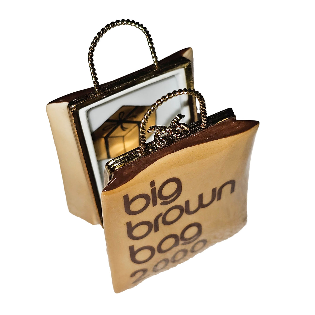 Big Brown Shopping Bag Porcelain Art Object Keepsake, view 2