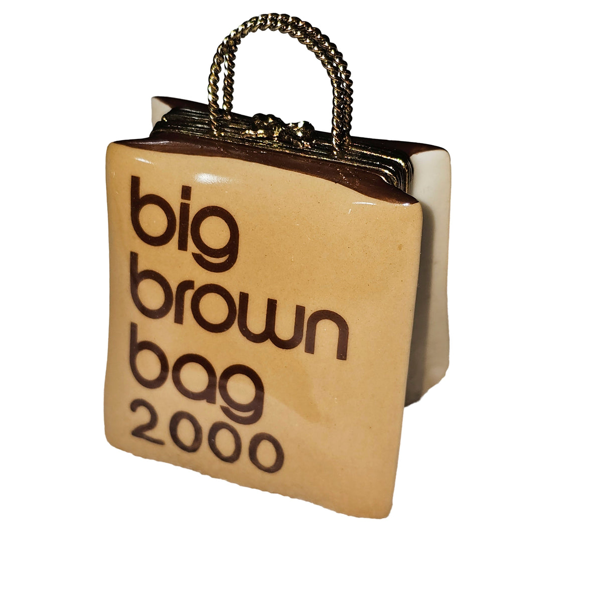 Big Brown Shopping Bag Porcelain Art Object Keepsake, a hand-painted Limoges porcelain gift