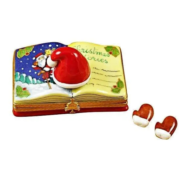 Christmas Stories Book Limoges Box with Santa Gloves, a hand-painted Limoges porcelain gift