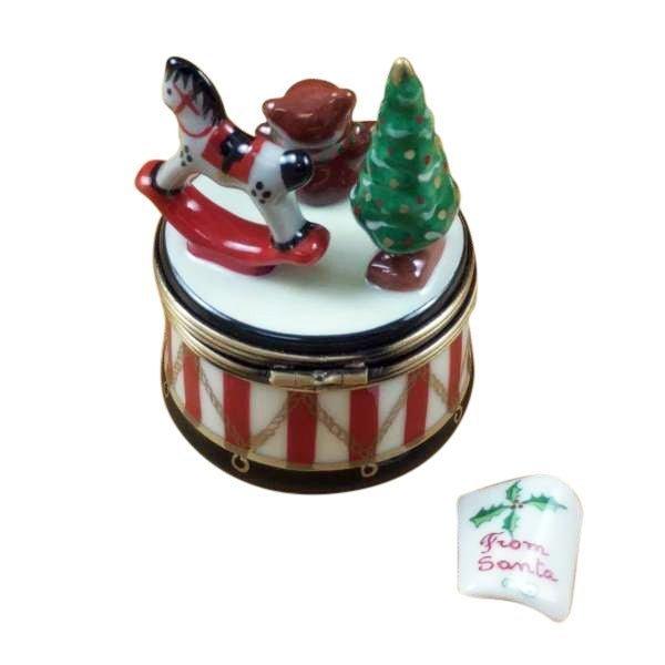 Christmas Drum with Toys, Removable Letter Santa Limoges Box, view 4