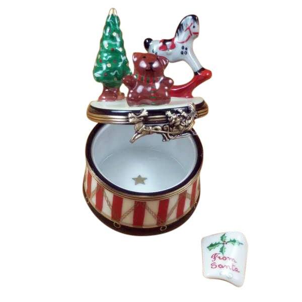 Christmas Drum with Toys, Removable Letter Santa Limoges Box, view 3