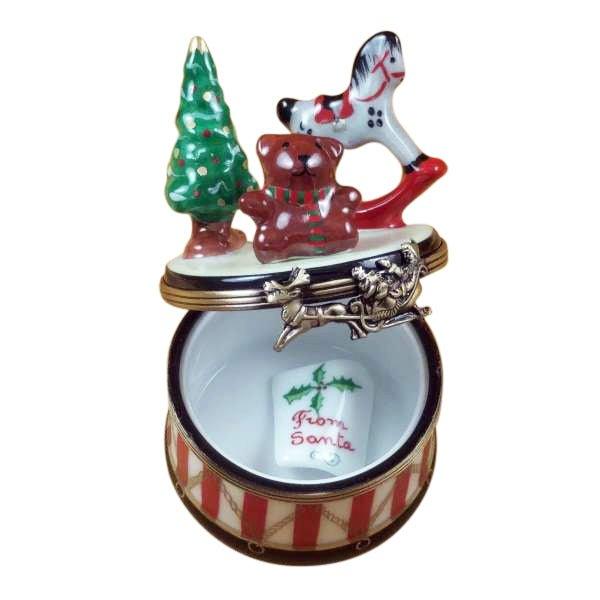 Christmas Drum with Toys, Removable Letter Santa Limoges Box, view 2