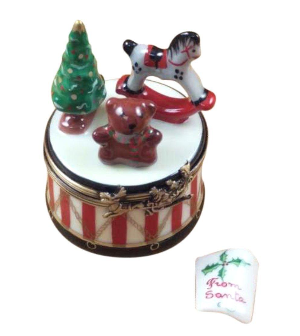 Christmas Drum with Toys, Removable Letter Santa Limoges Box, a hand-painted Limoges porcelain gift