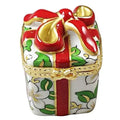Christmas Gift Box with Red Bow Limoges Porcelain Art Object, a hand-painted Limoges porcelain gift