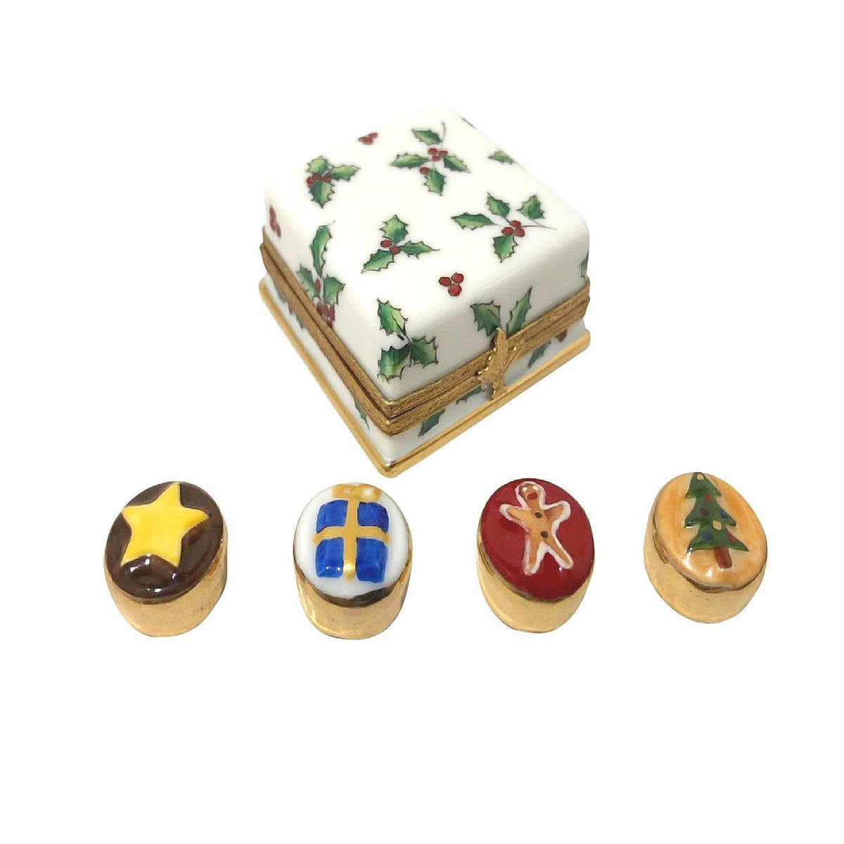 Christmas Holly Gift Limoges Box for Cookies & Cupcakes, a hand-painted Limoges porcelain gift