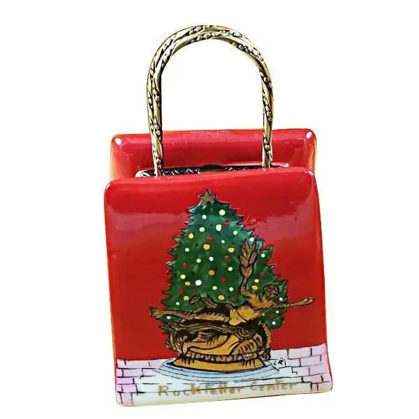 Christmas Shopping Bag Limoges Box, a hand-painted Limoges porcelain gift