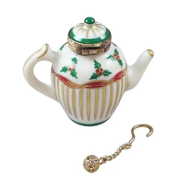 Christmas Teapot with Metal Teaball Limoges Box Gift, view 4