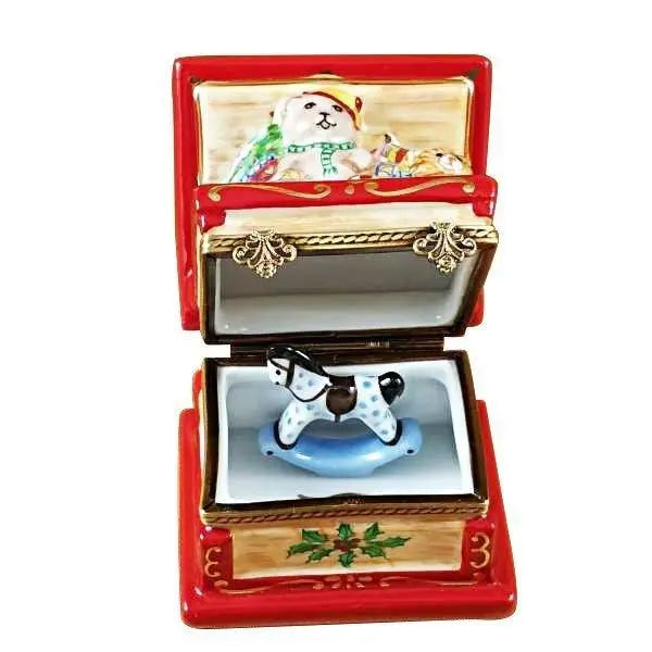 Christmas Toy Chest with Rocking Toy Limoges Box Collectible, view 2