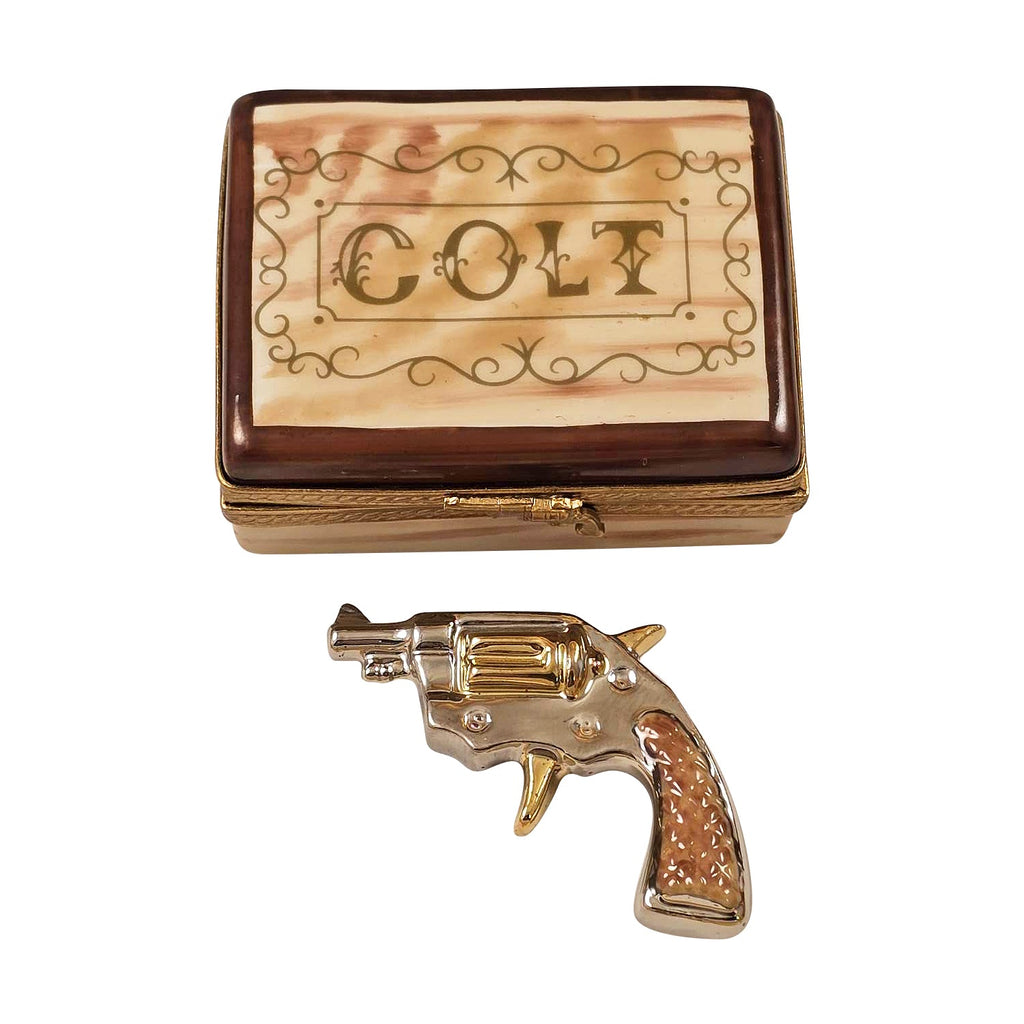 Colt Revolver in Case Limoges Box, a hand-painted Limoges porcelain gift