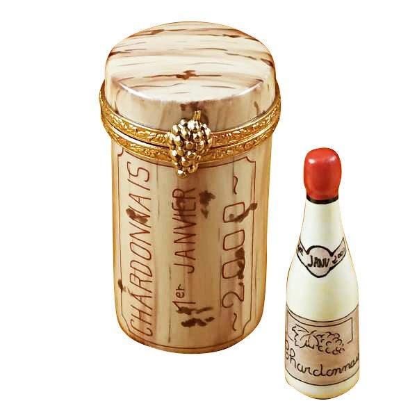 Cork with Wine Bottle Inside Limoges Box for Wine Lovers, a hand-painted Limoges porcelain gift