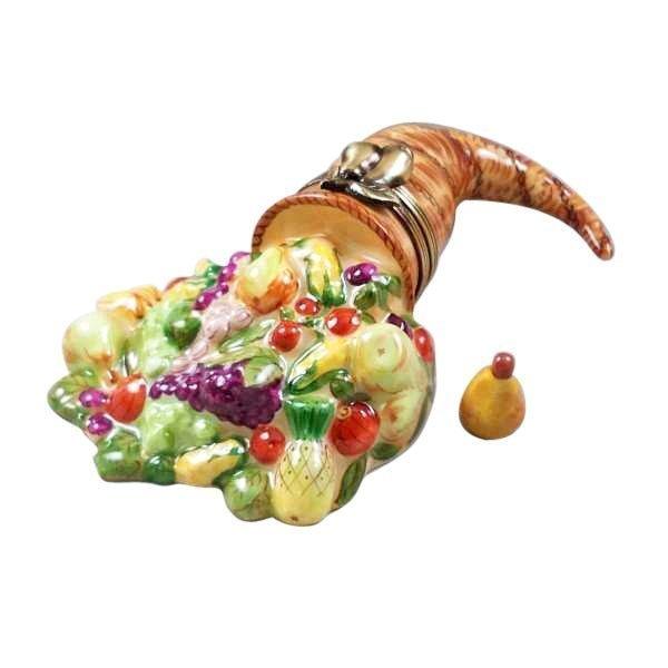 Cornucopia with Removable Pear Limoges Box, a hand-painted Limoges porcelain gift